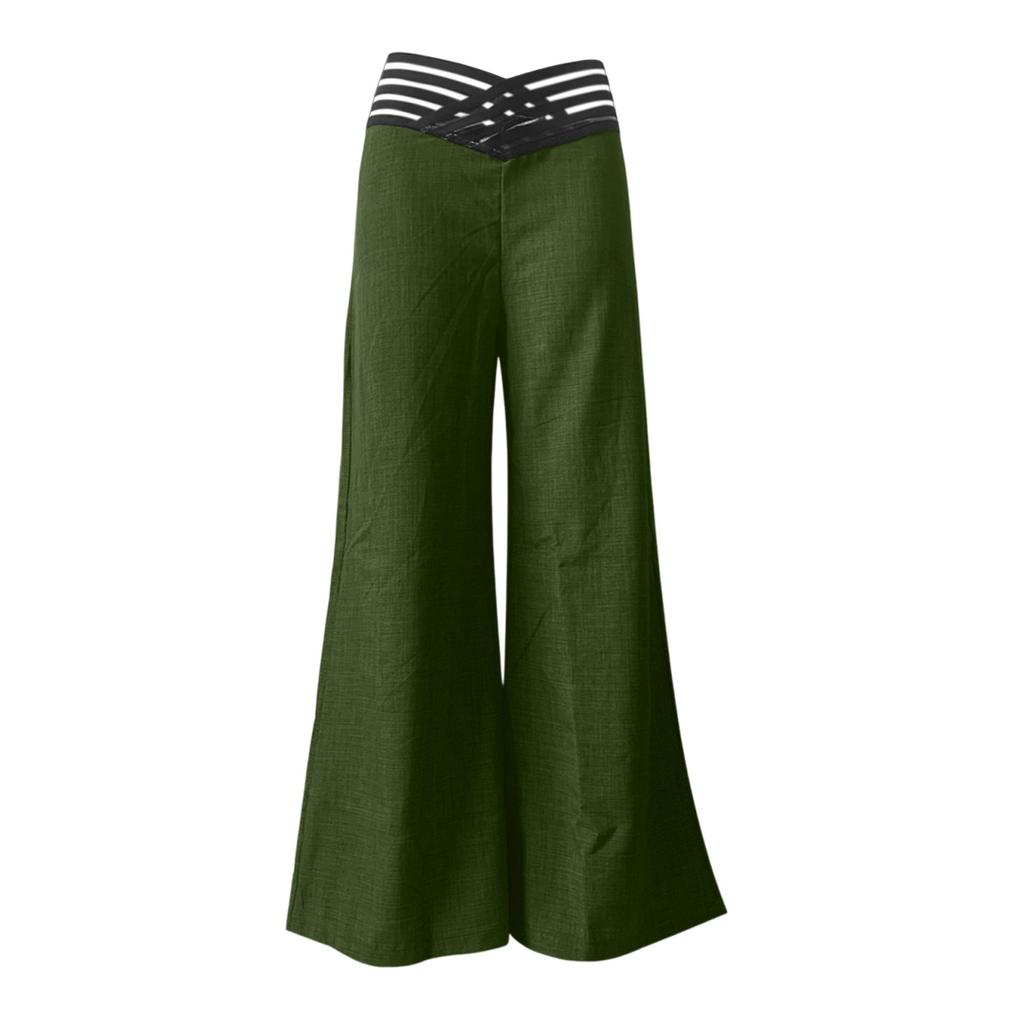 Women's Hollow Belt Trousers Temperament Flared Trousers High Waist Casual Wide Leg Pants