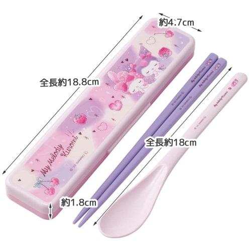 Skater Combi Set Chopsticks 18cm Spoon Set My Melody Kuromi Love Love Sanrio Antibacterial Adult Made In Japan CCS3SAAG-A