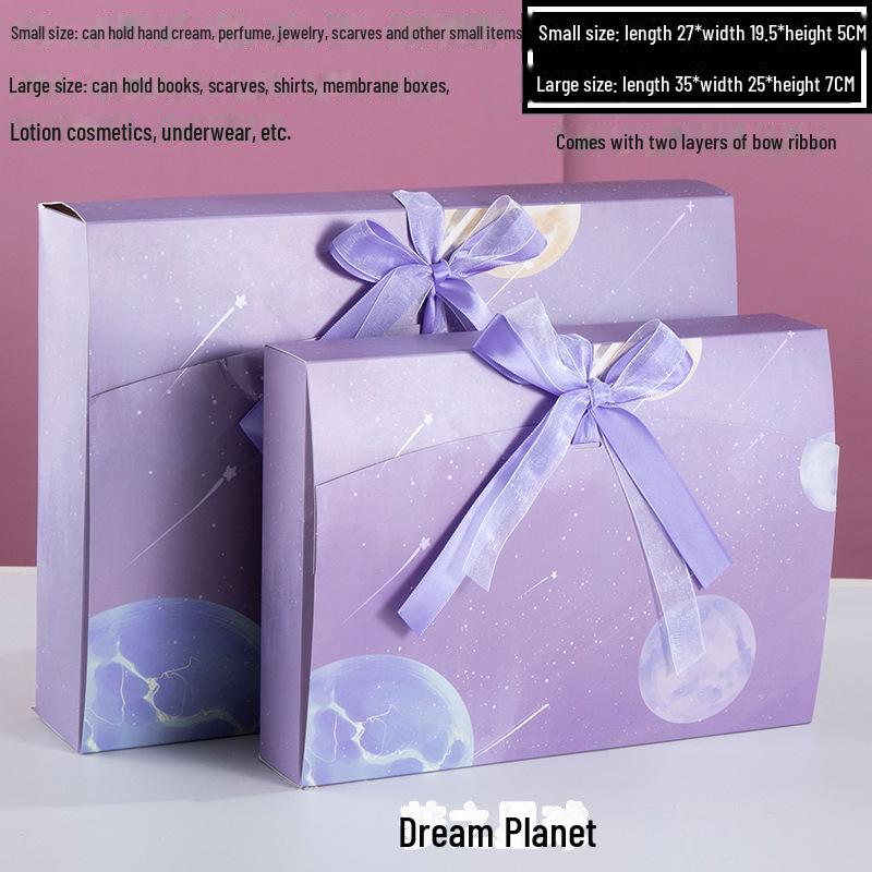 Custom Pearlescent Bow Ribbon Gift Box for Silk Scarves, Pajamas, and Shirts