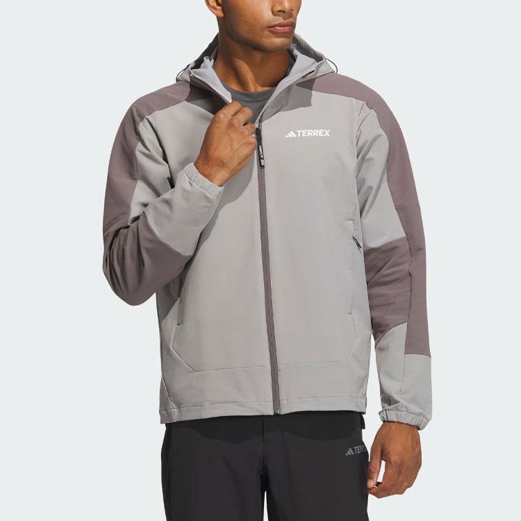 Adidas Куртка Wind.Rdy Softshell с капюшоном, цветной логотип, спортивная куртка для активного отдыха, мужская куртка, ледяной серый IP0732