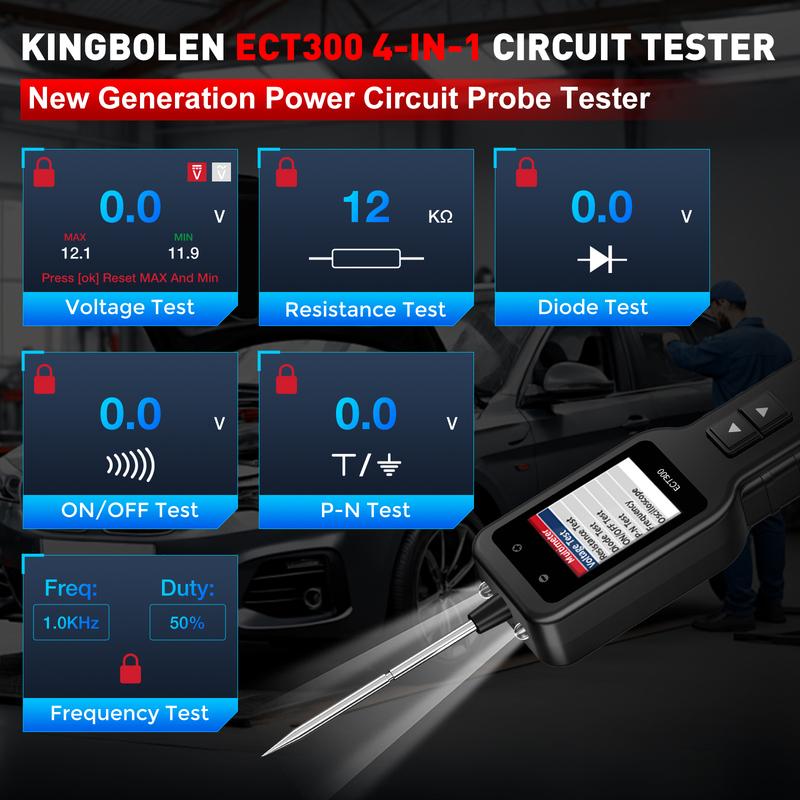 KINGBOLEN ECT300 Автомобильный электрический тестер цепей 0В-80В Тест сопротивления Набор щупов-осциллографов для компонентов Светодиодный дисплей Мультиметр
