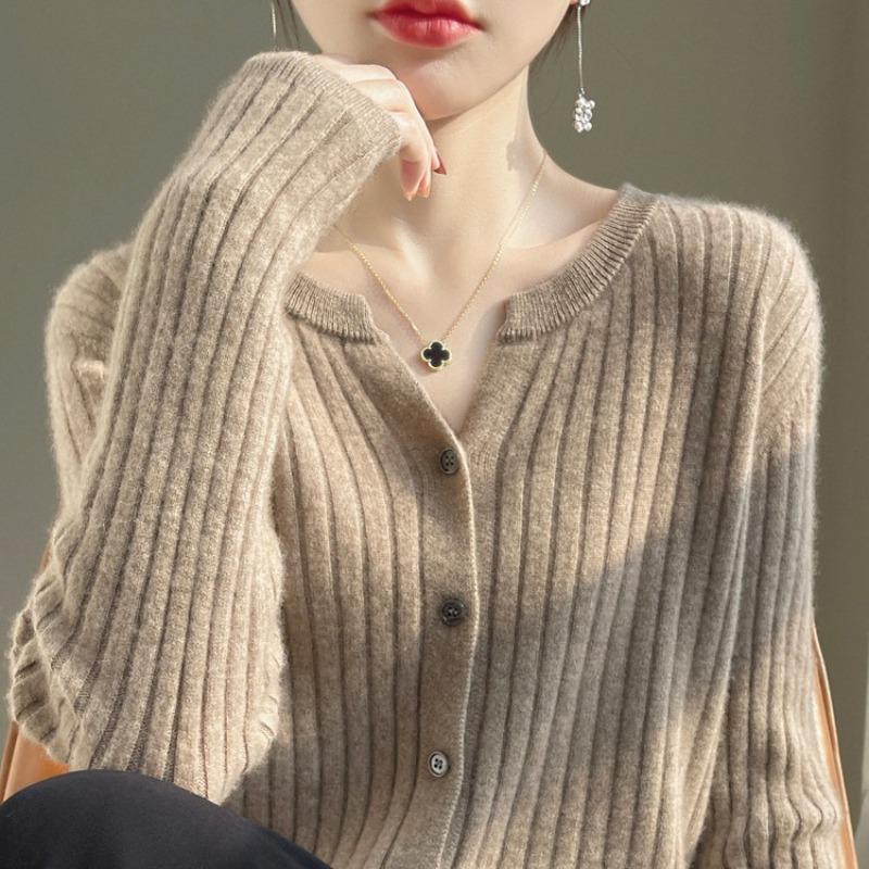 Трикотаж весенне-осенний женский свитер с круглым вырезом, тонкий короткий однотонный вязаный кардиган на шнурке, куртка
