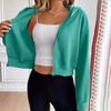 Women's Short Sweatshirts Zipper Down Hooded Long Sleeve Casual Hoodies Solid Coat Tops