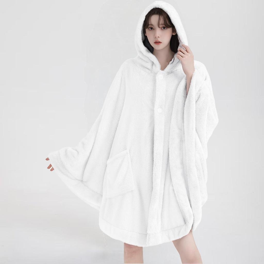 Женский махровый халат с капюшоном - Впитывающий, Не линяющий, Шерстяной длинный халат