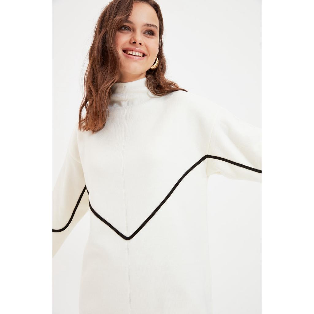 Свитер из трикотажа с полосками цвета экрю и окантовкой Tctaw22ak0002