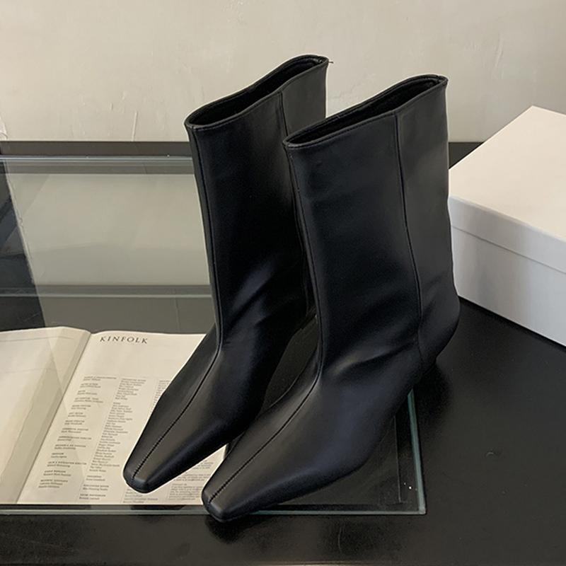 Модные Liyke 2025 Осень Зима Мягкие Уютные Кожаные Ботильоны с Острым Носком для Женщин Клиновидный Высокий Каблук Обувь Челси Короткие Ботильоны Mujer