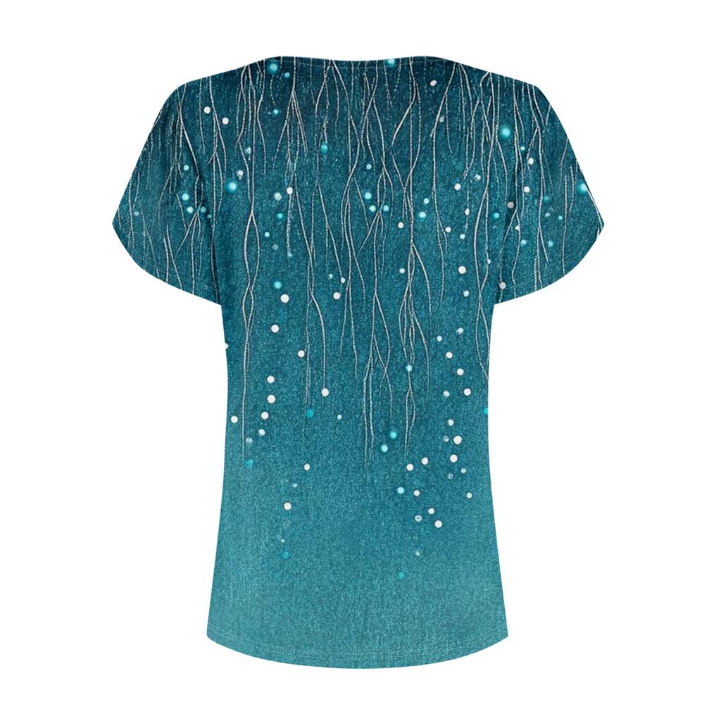 Womens Tops Petal Short Sleeve Summer Round Neck Shirts Floral Printing Blouses For Women Dressy Casual