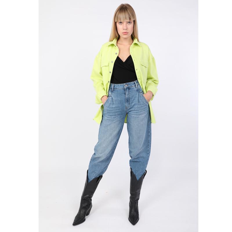 Женская джинсовая рубашка оверсайз неоново-зеленая