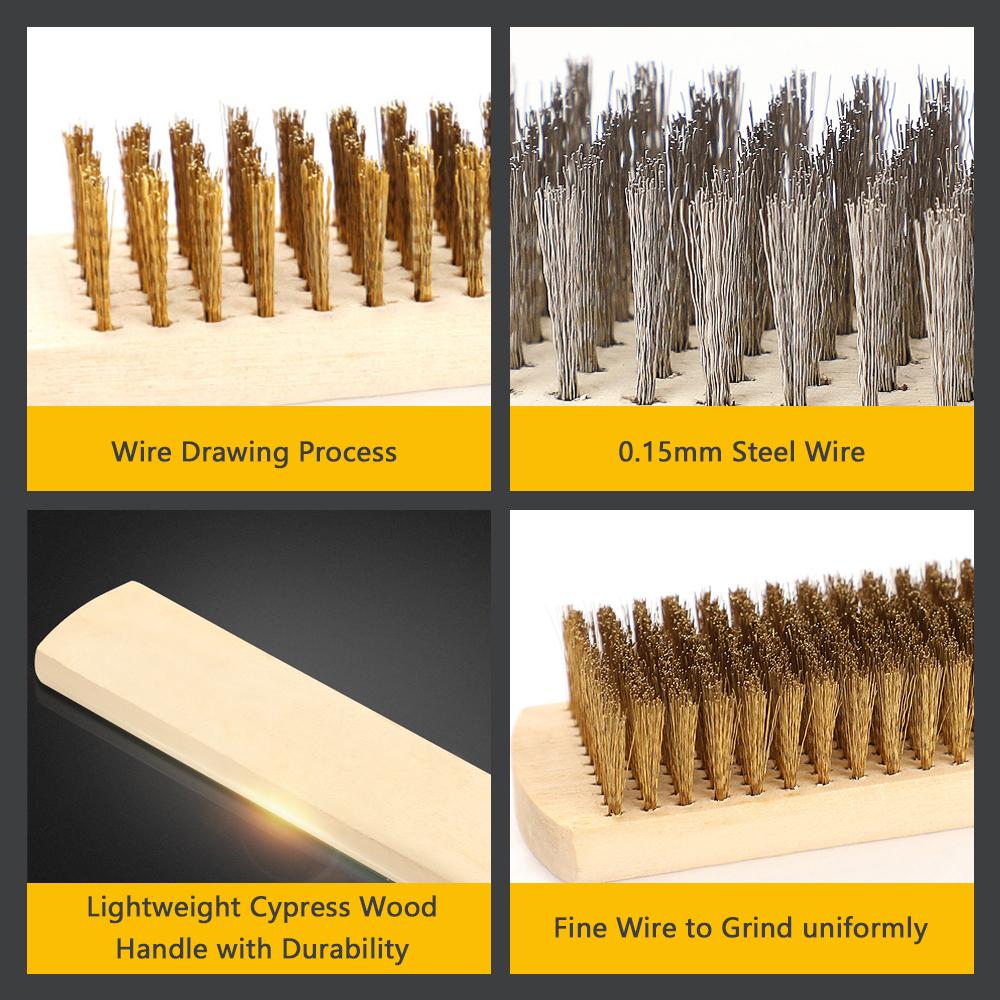 Набор из 12 проволочных щеток с деревянной ручкой Проволочная щетка из нержавеющей стали для очистки и удаления ржавчины