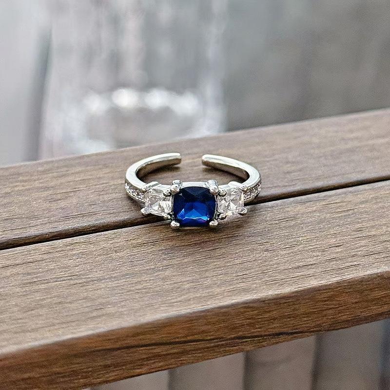 Новое нишевое высококачественное высококлассное морско-синее циркониевое супер-сказочное открытое кольцо Простые модные украшения для женщин