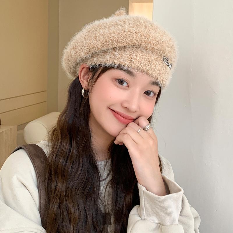 Новинка сезона, женская шапка с инкрустированными бриллиантами, вязаный шерстяной берет с алфавитом, зимняя теплая шапка-тыква Tide