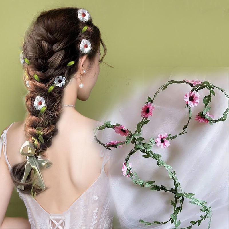 Новая супер фея с имитацией цветка, заплетенная в косу повязка для волос, милая и реалистичная, украшение для волос из хвоща, гирлянда на голову, женская