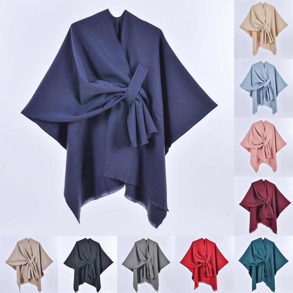 Ladies' Fashionable Warm Cloak, Double-sided Solid Color Slit, Imitation Cashmere, Draped Over Shawl