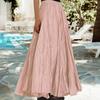 Women Skirt Elastic High Waist Pleated Maxi Skirt Solid Color A-Line Ankle-Length Skirt Large Hem Long Skirt Work Leisure Wear