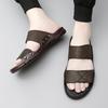 Men Slide Slippers Wide Head Outdoor Summer Brown Casual Sandals for Father Open Toe Black Beach Shoes Plus Size
