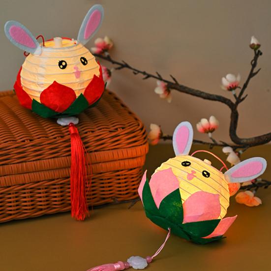 Набор для изготовления фонариков в виде кроликов своими руками, светодиодные фонарики ручной работы, пакет материалов, подвесные фонари на Праздник середины осени, инструменты для изготовления поделок для родителей и детей