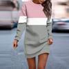 Women's Round Neck Striped Patchwork Printed Long Sleeve Hip Dress Sweatshirt Dresses