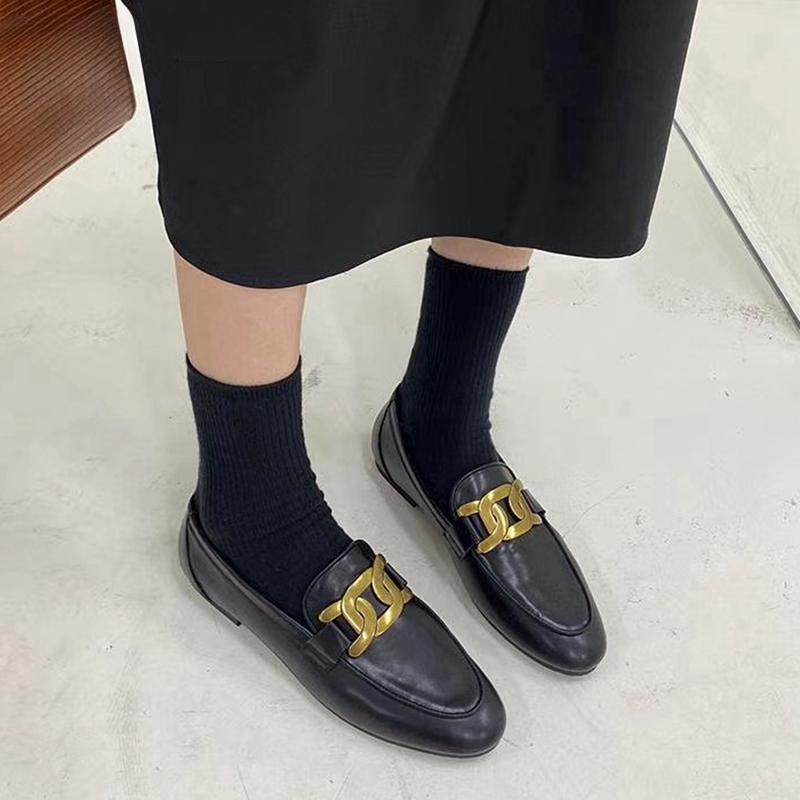 Женская обувь на плоской подошве Весенняя мода Цепь Женские слипоны Лоферы Обувь Плоский каблук Повседневный Британский стиль Оксфорды