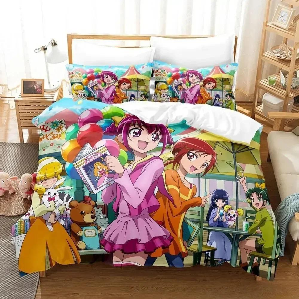 Улыбнитесь, PreCure! Комплект постельного белья Single Twin Full Queen King Size Bed Set Adult Kid Bedroom Duvetcover Sets Anime Parure de lit Bed