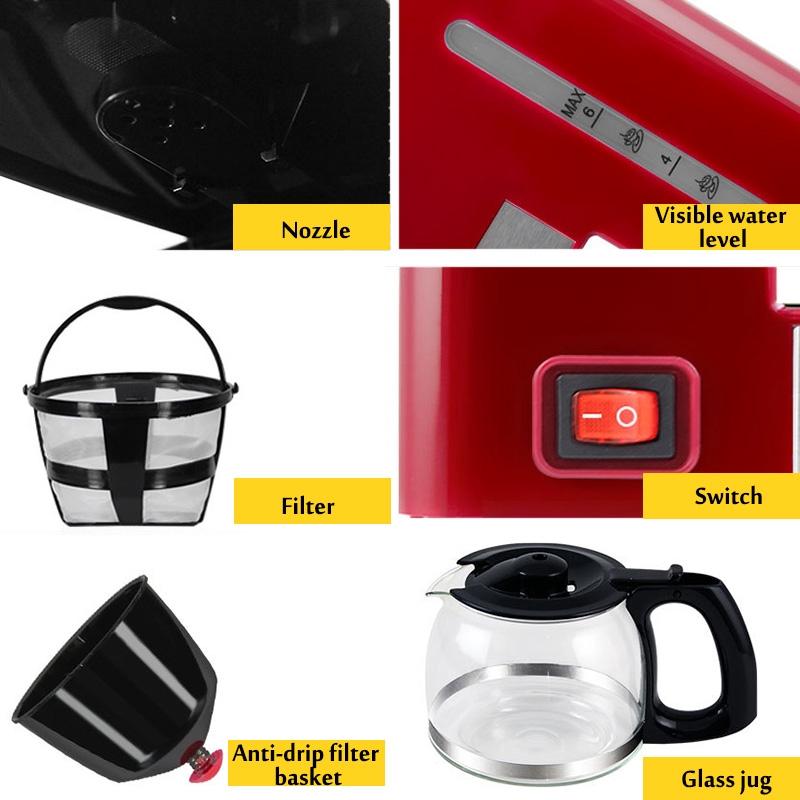 600ML 6 Cups Coffee Tea Machines Household Office American Style Drip Tea/Coffee Making Machine Coffee Machine 550W