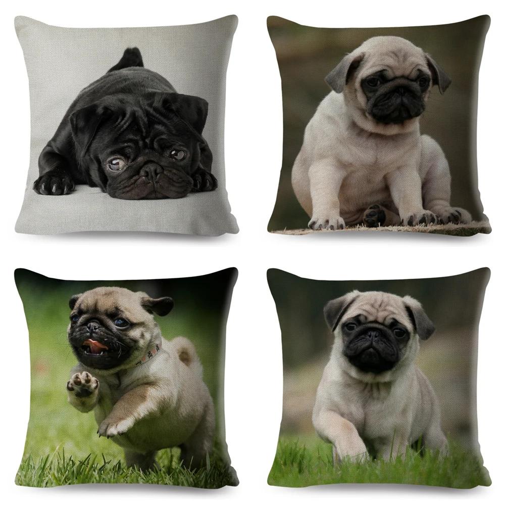 Both Sided Pug Dog Print Cushion Cover Decoration Pet Animal Pillow Case for Sofa Home Car Linen Pillowcase 45x45cm