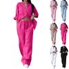 Women's 2-piece Casual Cotton And Linen Solid Color Shirt And Drawstring Wide Leg Pants Set