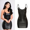 Patent Leather Spaghetti Strap Backless Bodycon Dress - Women's High Elasticity Sleeveless Short Dress