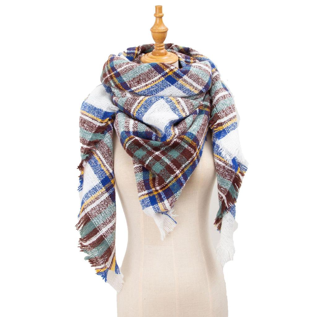 Стеганый клетчатый треугольный шарф-шаль для женщин - весна, осень, зима