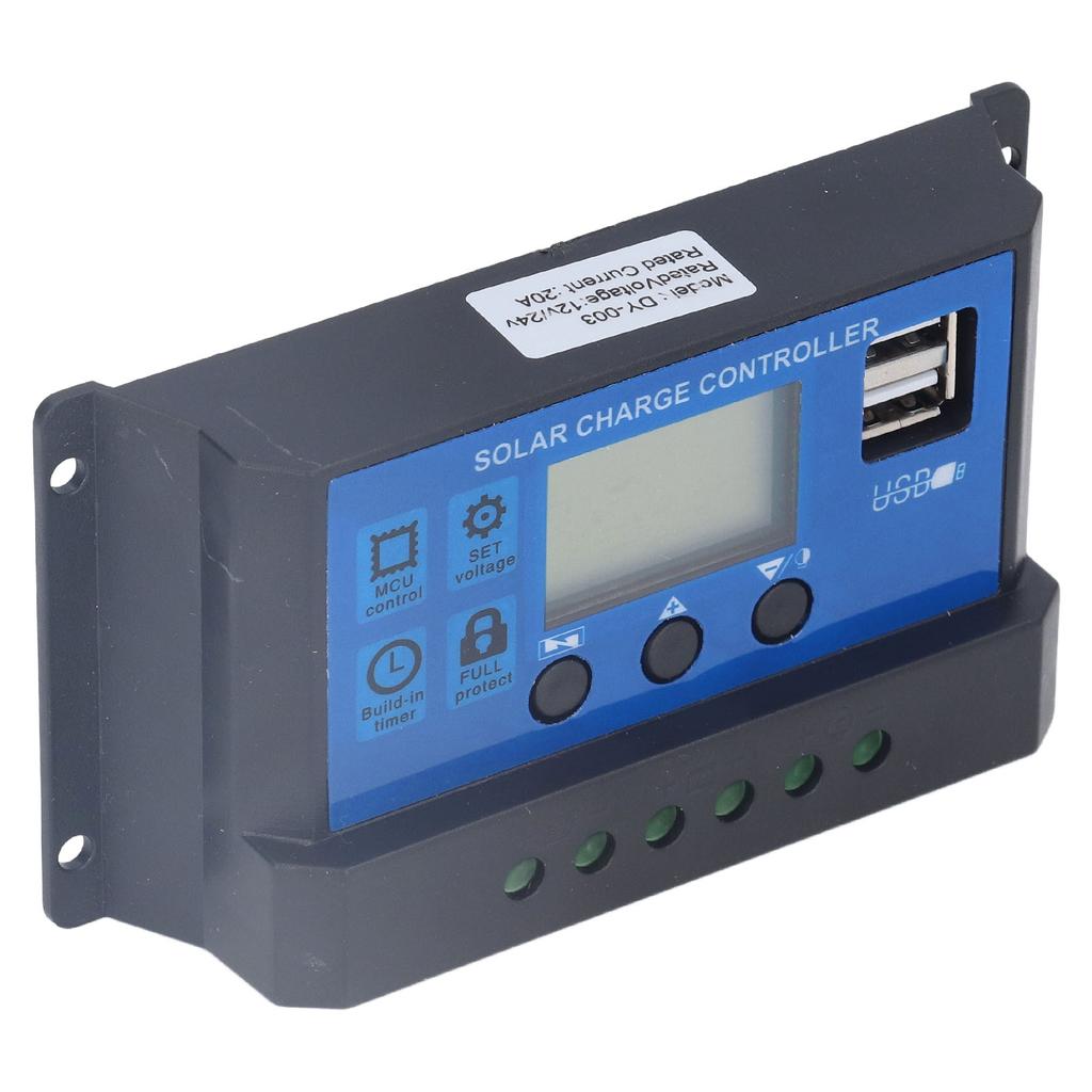 Solar Charge Controller LCD Automatic Identification with 5V Smart 2 USB Port 20A 12V 24V