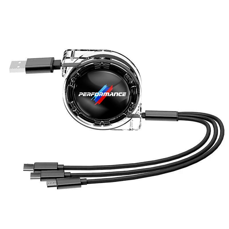 NAZF2 Three In One Data Cable USB Car Charger Head Retractable Auto Accessories For BMW Performance E46 3 5 7 Series F30 i4 X3 F10 E90