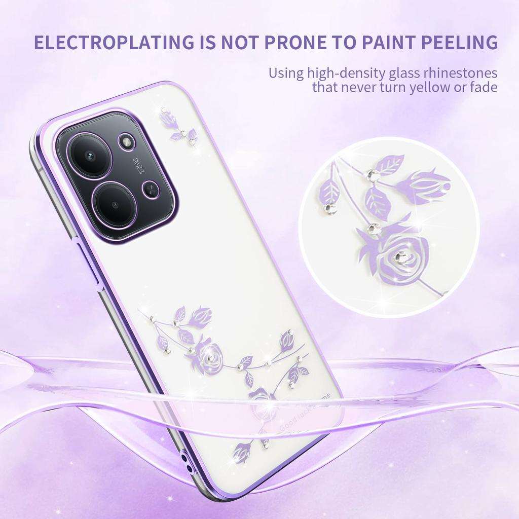 Для Xiaomi Redmi 15C 4G (Глобальный) (171 мм) Чехол Цветок Декор Стразами TPU Чехол для Телефона