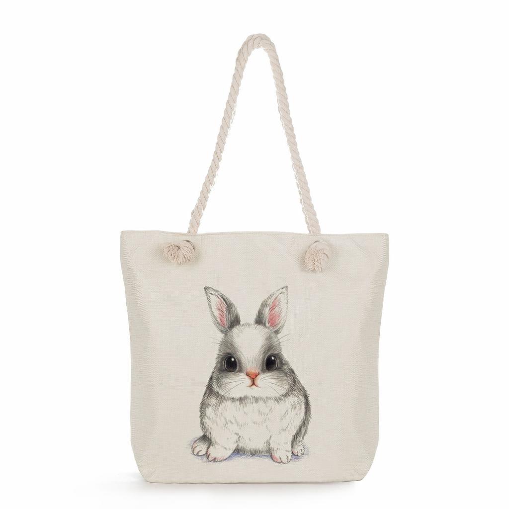 Creative Rabbit print thick rope single-shoulder beach bag 7247 CLE