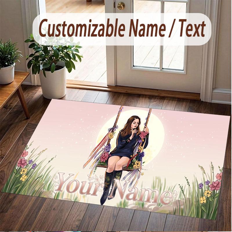 Custom Name Crystal Velvet Rug,Lana Del Rey Comfortable Anti Slip Floor Mat For Room Decoration