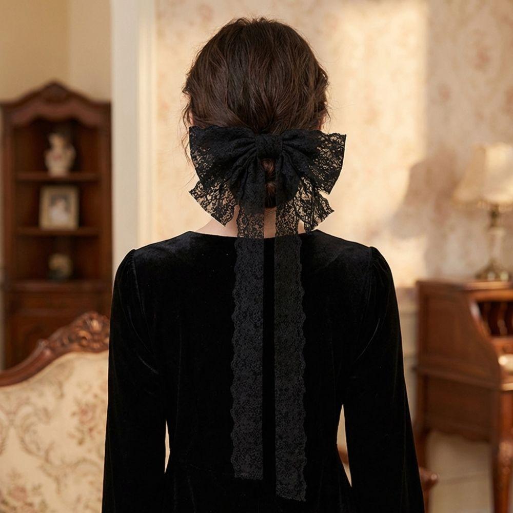 Elegant Design Extra Large Butterfly Bow Hair Clip Butterfly Shap Long Ribbon Ribbon Hair Clip Hollow-out Back Head Hair Clip