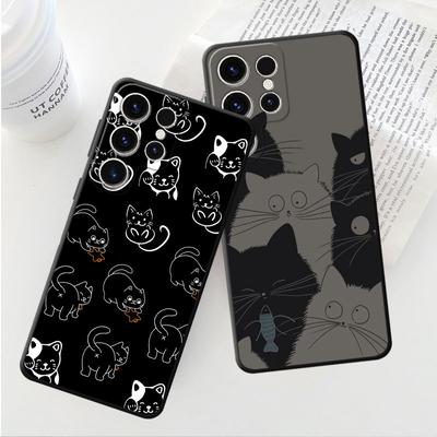 Забавный чехол с милым котом для Samsung Galaxy S20 S21 S22 Note 20 Ultra 10 Plus 8 9 S23 5g S21 Plus, черный мягкий чехол-капа