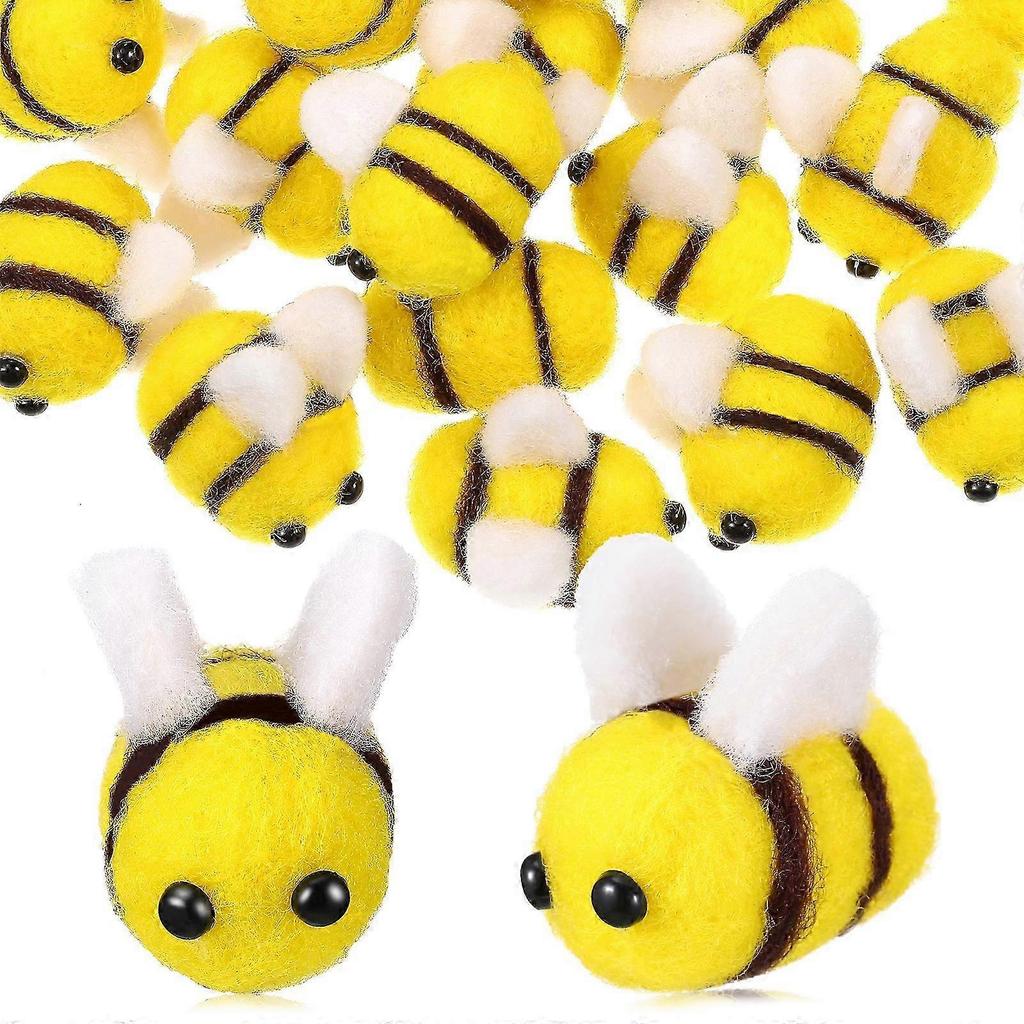 24 Pcs Bumblebee Plush Toys for Kids, Mini Bees Stuffed Animals, DIY Wool Felt Bees Craft Kit