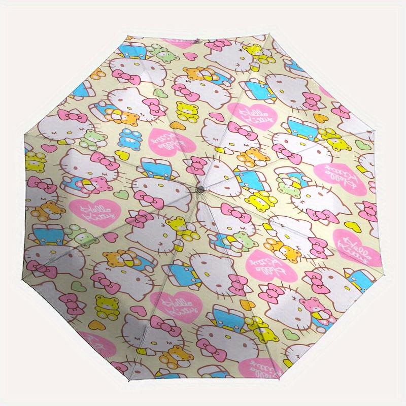 Hello Kitty,Kawaii Automatic Folding Umbrella-Simple 8-Rib Design, Bright Cartoon Pattern, Durable Iron Frame, Suitable For Travel, Outdoor,