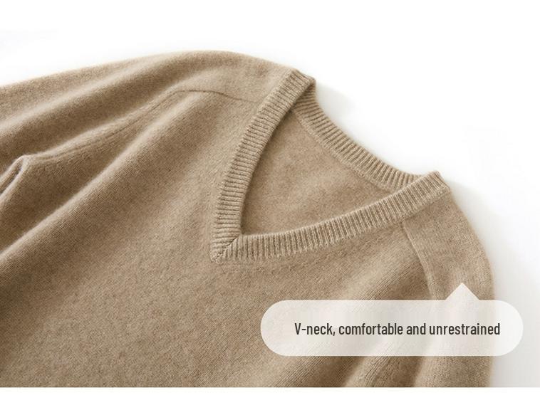 Women's V-Neck Loose Knit Cashmere Sweater - Autumn/Winter Style, Thick Long Sleeve, Slimming and Fashionable