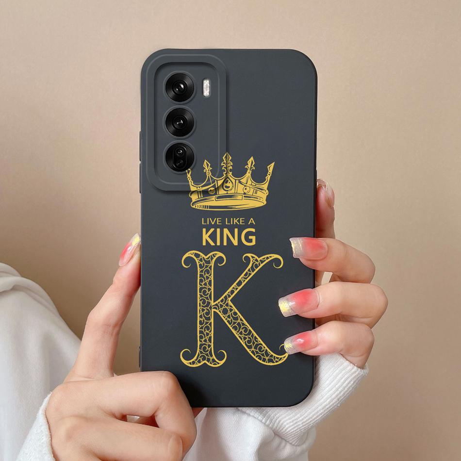 Парный чехол для Oppo Reno 12 Pro 5G Чехол Корона Буква Высококачественный Мягкий Жидкий Силикон Защитный Чехол для Oppo Reno12 Fundas