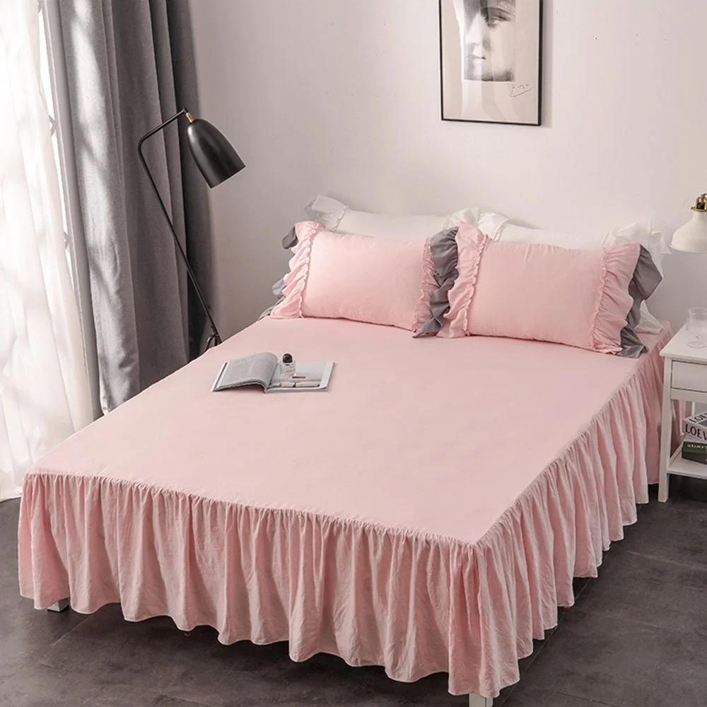 Белый подзор для кровати, кружевной подзор с оборками, 1 шт., простыня, чехол, юбка, нескользящий чехол для матраса, простыня, однотонное покрывало