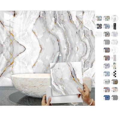 10 шт. 10x10 см серо-белая мраморная плитка наклейка кухонный шкаф ванная комната домашний декор самоклеящиеся хрустальные твердые пленки художественные наклейки на стены