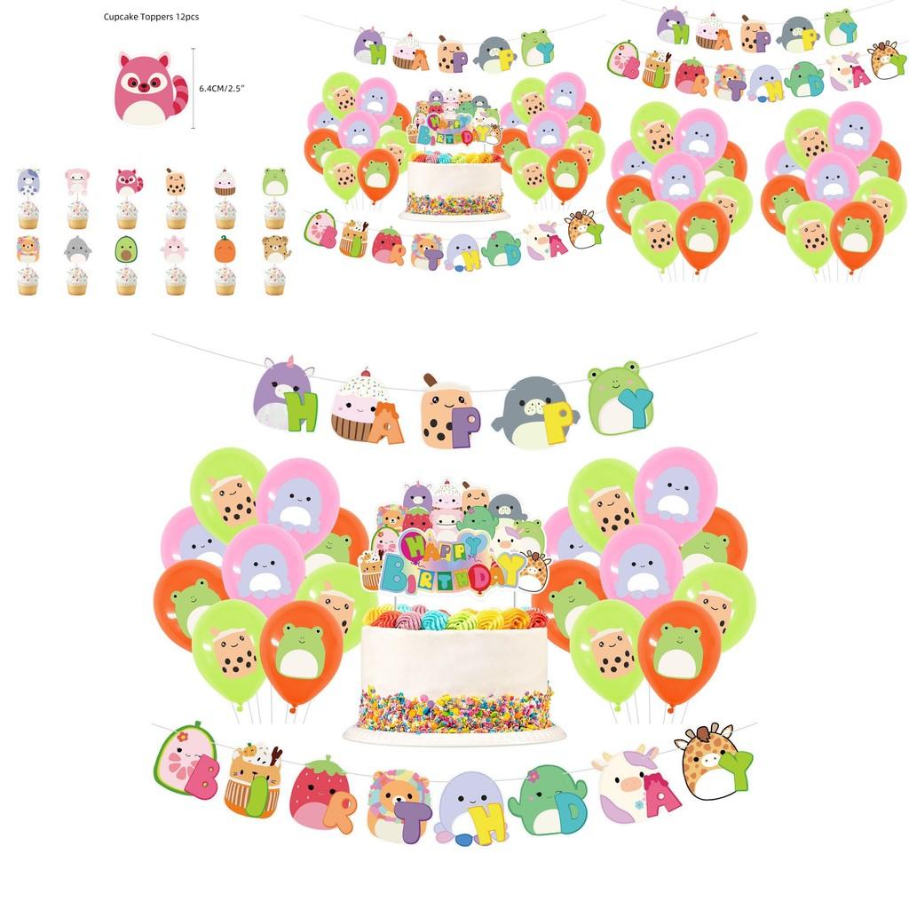 Очаровательные украшения на день рождения Squishmallows с топпером для торта, воздушными шарами и баннером