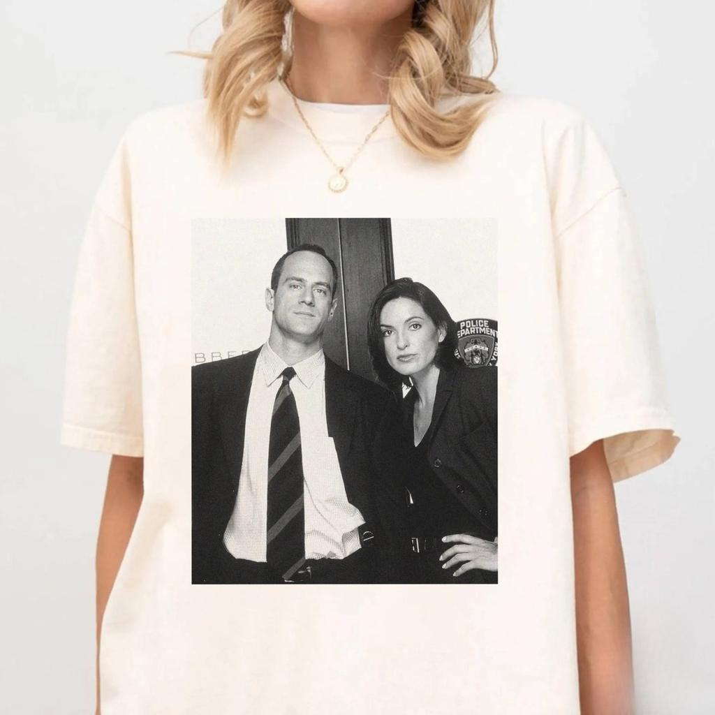 Elliot Stabler and Olivia Benson Printed Women Tshirt SpringSummer Fashion Trend Pure Cotton Top Neutral Short Sleeve Tshirt