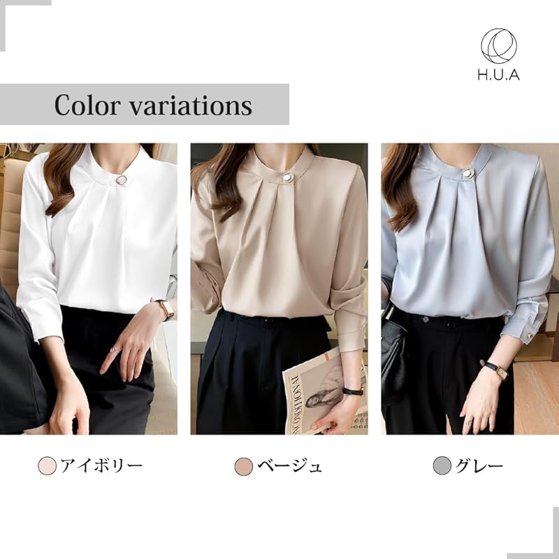 [H.U.A] blouse ladies tops pullover chiffon shirt long sleeve V-neck cut and sew With lining Plain color dolman t-shirt spring summer autumn white L