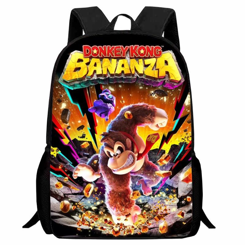 Donkey Kong Bananza, полностью открытый школьный рюкзак для ученика, мультяшный рюкзак, мужской