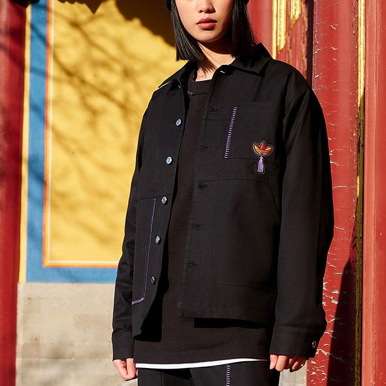 Adidas Originals Logo Embroidered Print Single-Breasted Long Sleeve Jacket Unisex Jackets Black IK8659