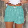 Shorts for Women Teen-girls Elastic Waistband Pull-on Red Blue Plaid Shorts Outfit Casual Lounge Summer Shorts