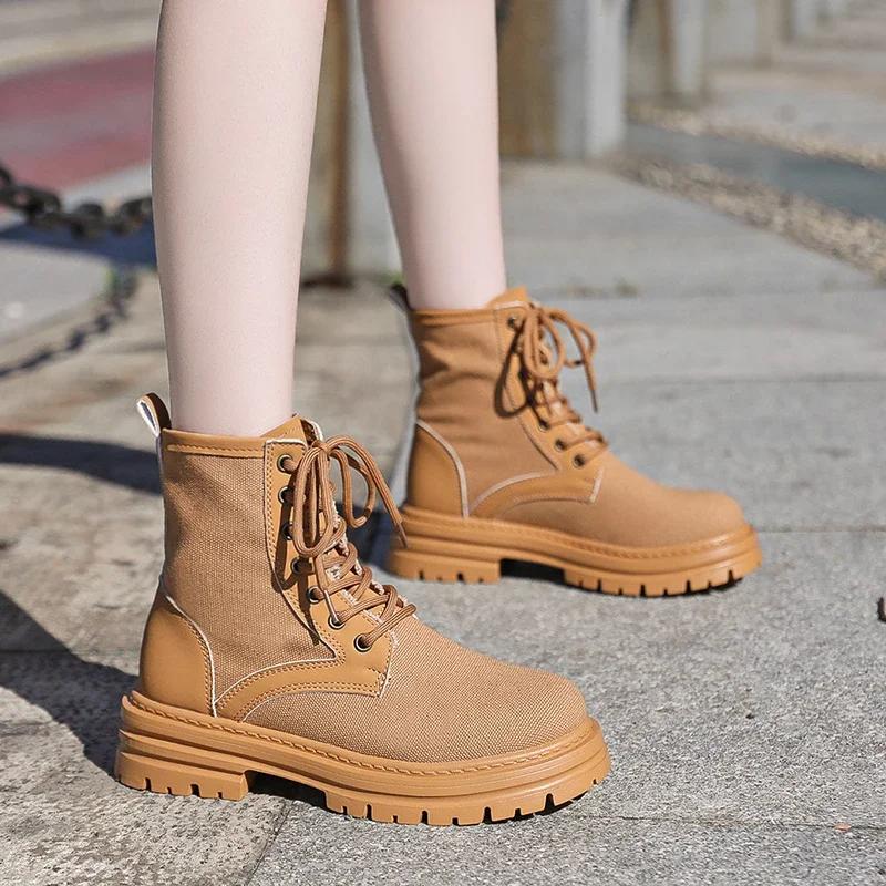 Fashion Shoes for Women 2024 Hot Sale Lace Up Women's Boots Autumn British Style Round Toe Solid Short Barrel Chunky Heels Fashion Boots