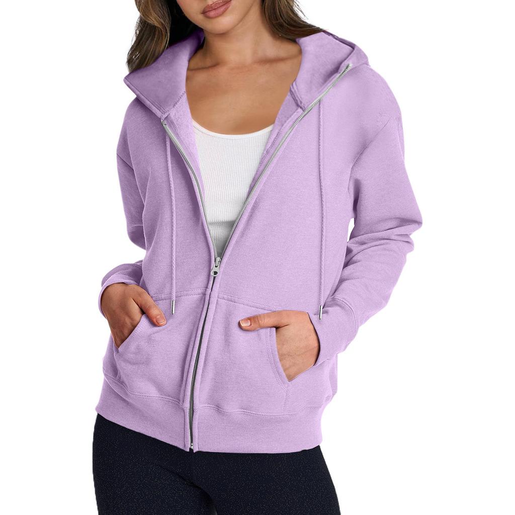 Women's Casual Fashion Solid Color Long Sleeved Zippered Hooded Sweatshirt