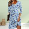 Women Casual Dress Autumn Beautiful Blue Rose Print Dresses For Women O-neck Short Sleeve Dress Plus Size